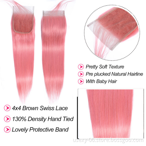 Straight Colored Hair Extension Remy Human Hair For Sale 100% Real Virgin Brazilian Pink Weave Bundles Human Hair